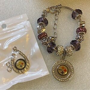 O100 - Steelers Alloy Beaded Charm Bracelet 💛❤️🧡🖤